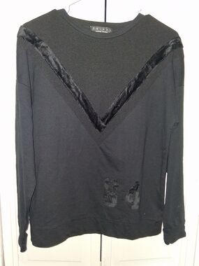 Trixxi Black Velvet-Trim Pullover Sweatshirt